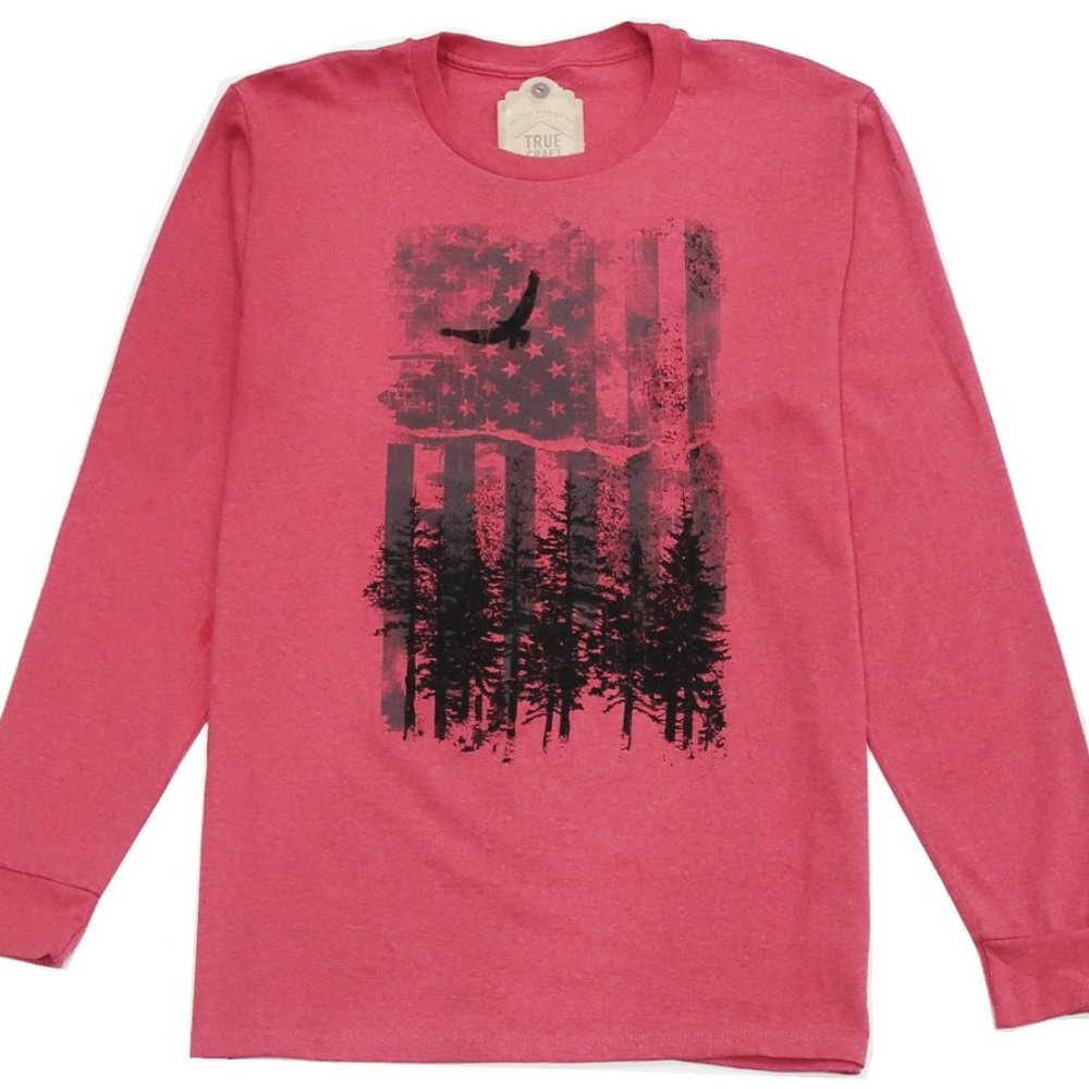 True Craft Long Sleeve Shirt American Flag Graphic Red Size S, L